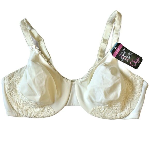 Olga Luxury Lift Underwire Lace Bra 35063 40C NWT Butterscotch Ivory Cream Beige - Picture 3 of 9